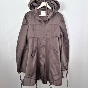 FUMBLIN' FOE x ANTHROPOLOGIE | Brown Pea Trench Coat Hood Hooded | Size Large